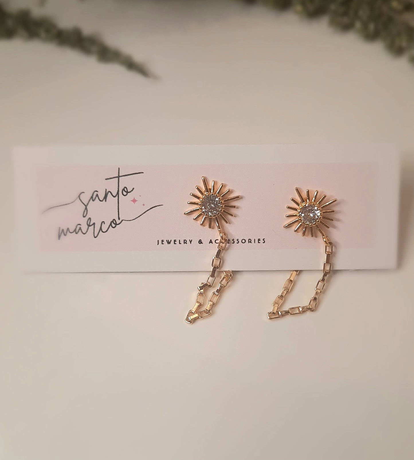 CZ starburst chain earring