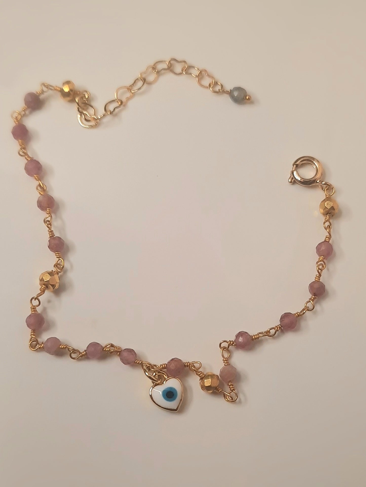 Eye heart rosary strawberry quartz