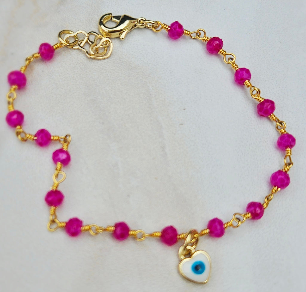 Hot pink Jade Rosary Beaded bracelet