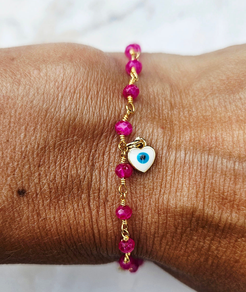 Hot pink Jade Rosary Beaded bracelet