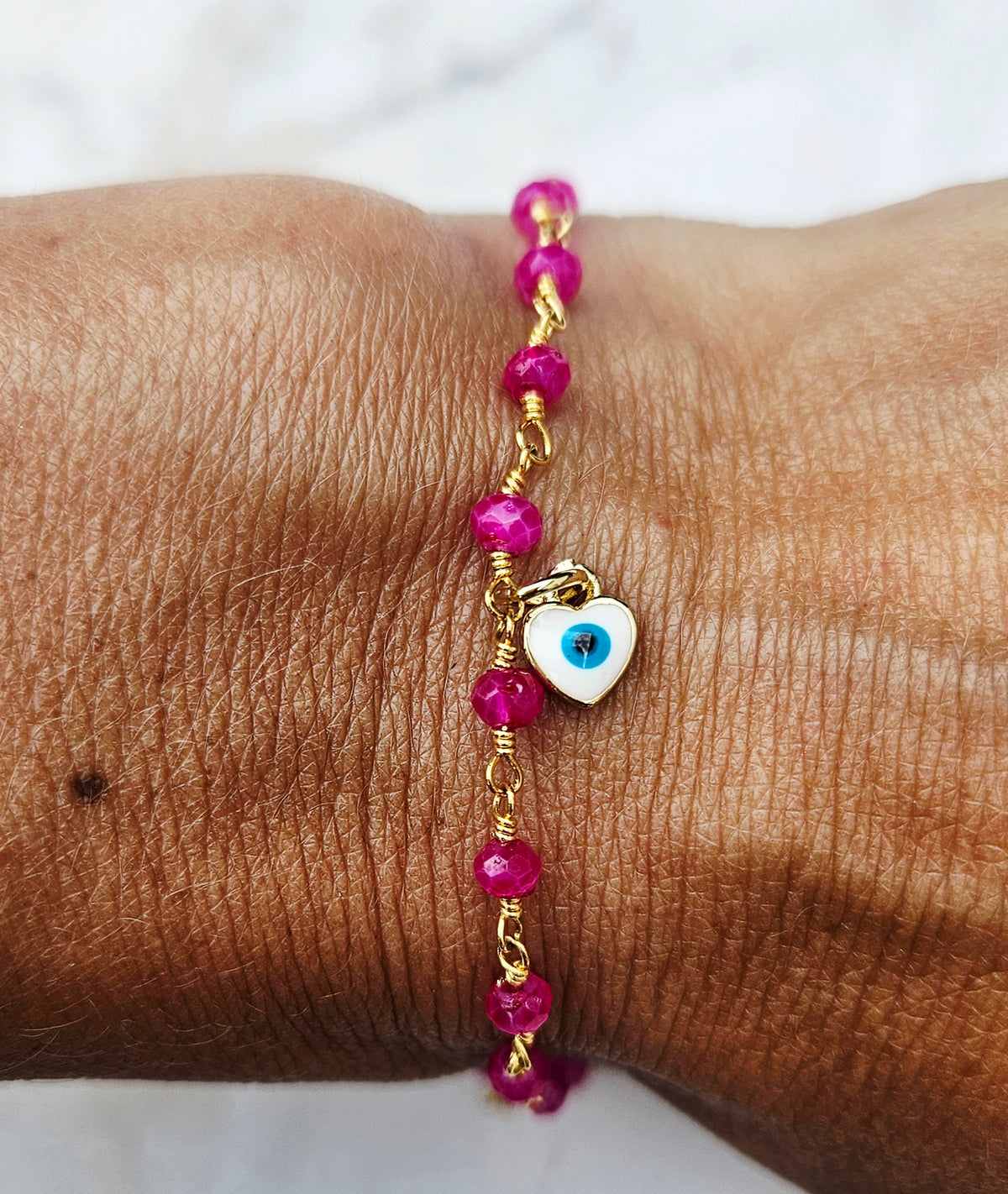 Hot pink Jade Rosary Beaded bracelet