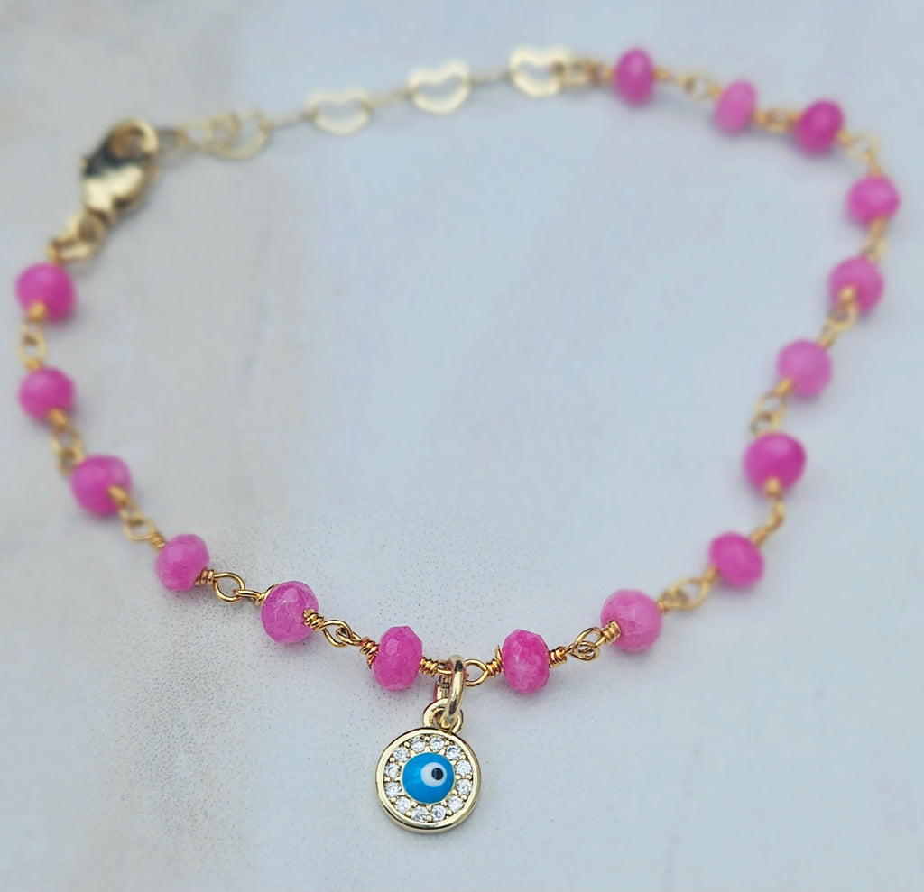 Hot pink Jade Evil Eye Round