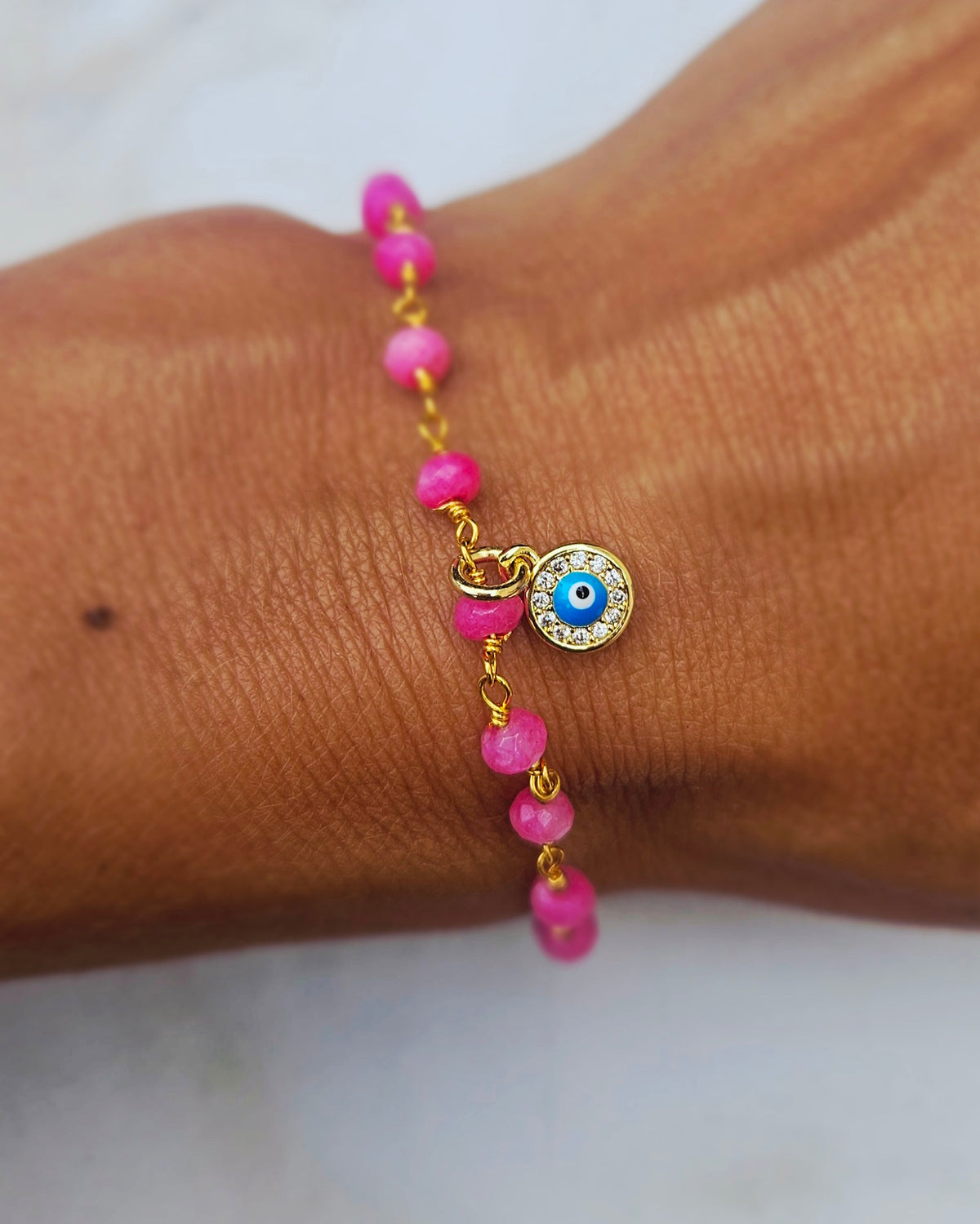 Hot pink Jade Evil Eye Round