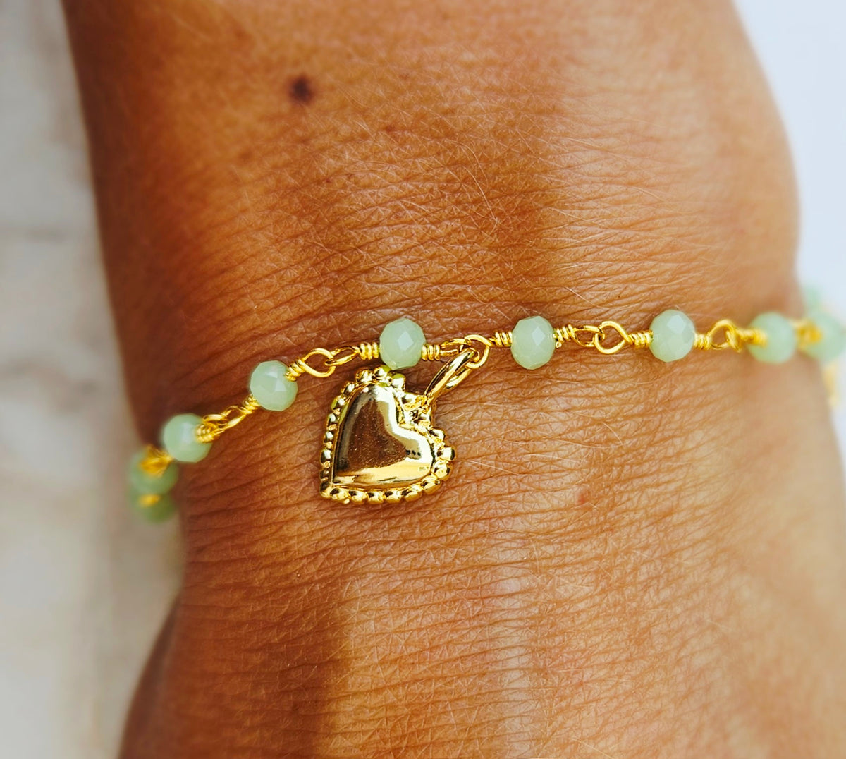 BEADED Prehnite Rosary Bracelet