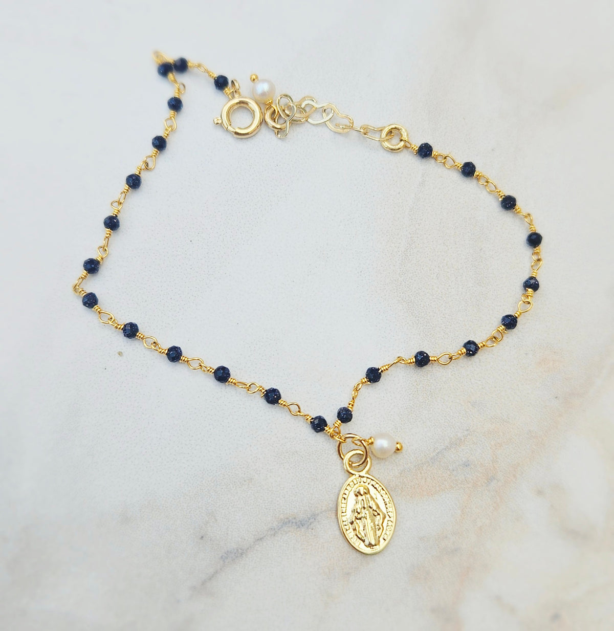 Tiny Sapphire Beaded Rosary with Mary