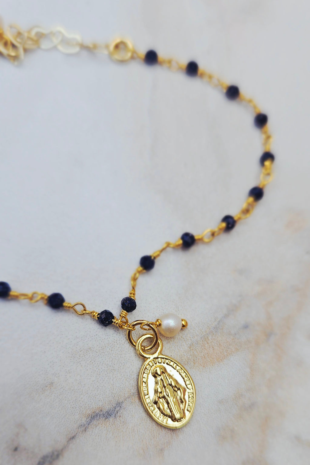 Tiny Sapphire Beaded Rosary with Mary