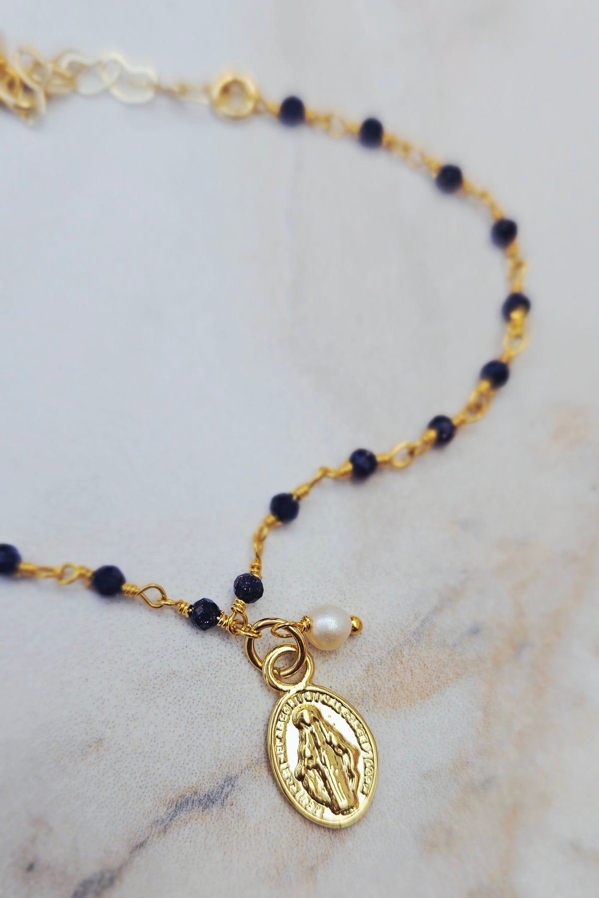 Tiny Sapphire Beaded Rosary with Mary