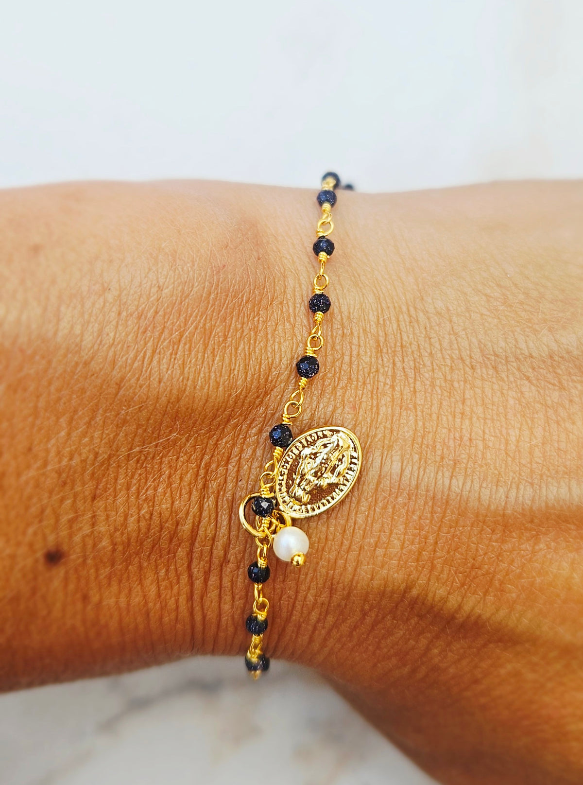 Tiny Sapphire Beaded Rosary with Mary